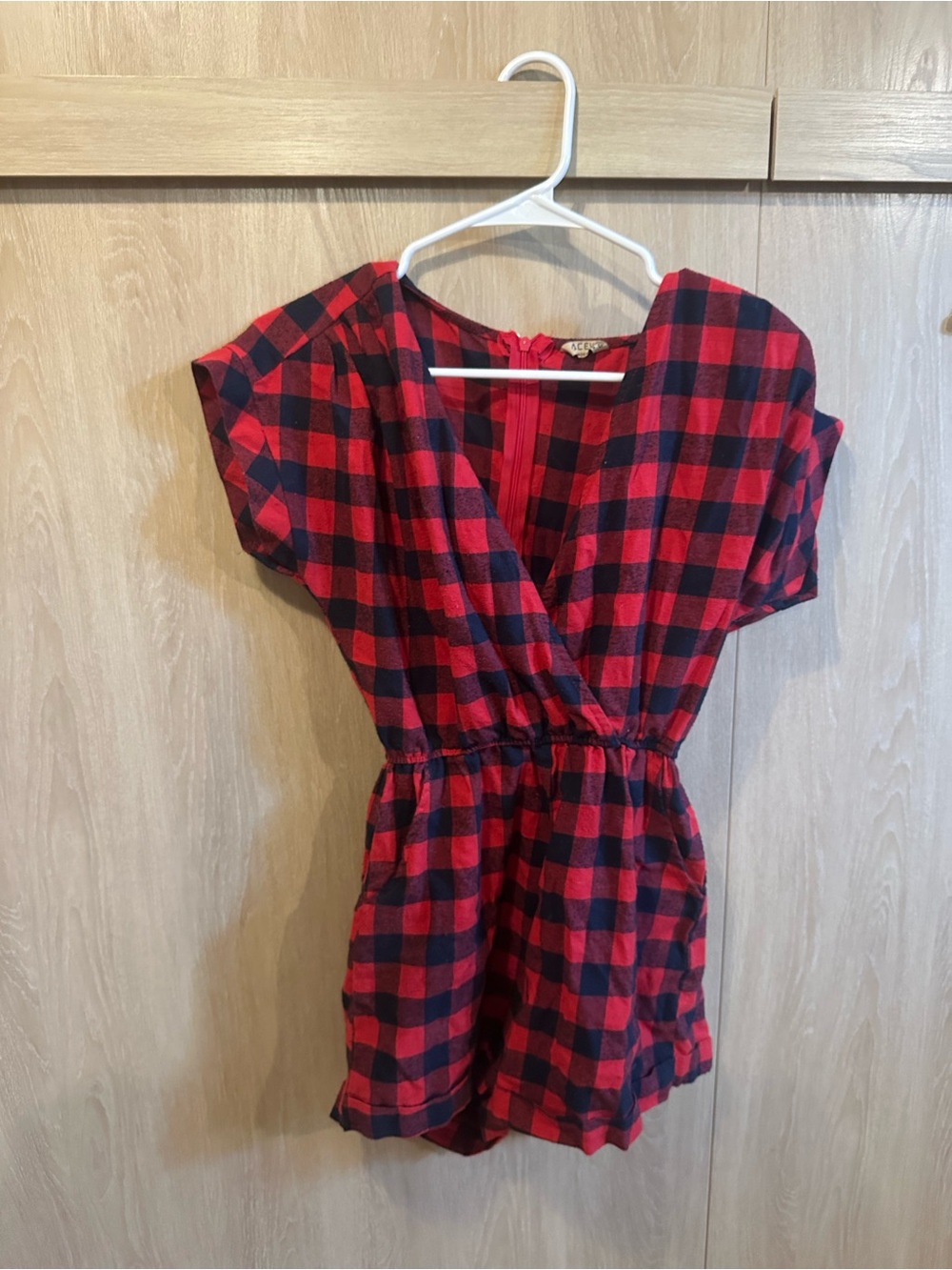 Acevog Red and Black Plaid Romper